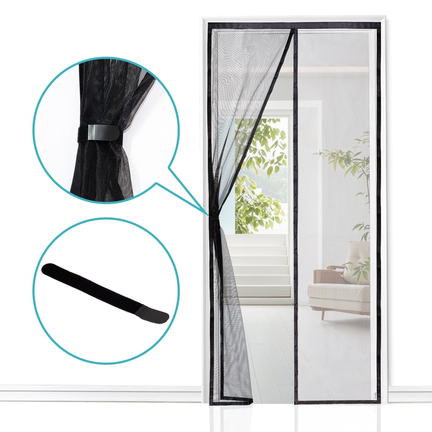 👉 Fliegengitter Tür mit Magnet, Insektenschutz für Balkontür 90x210 cm, Lichtdurchlässig, Reißfest & Wetterfest, Starke Magnete, 3.8 cm Klettband, Nicht Kürzbar